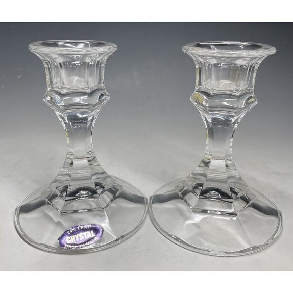 Vintage Pair of USA Leaded Crystal Candlestick Holders Candle Sticks American - Picture 2 of 8